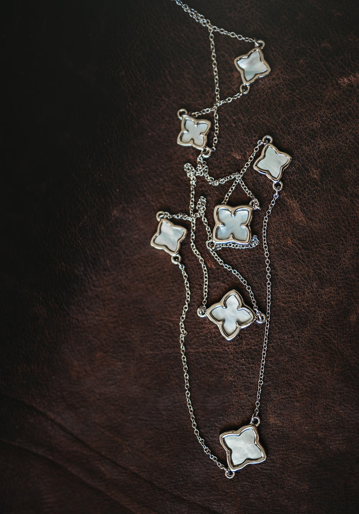 36" Silver Necklace with Iridescent Beads