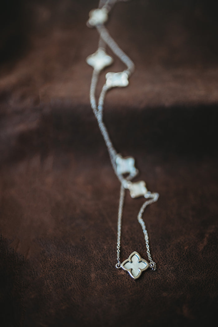 36" Silver Necklace with Iridescent Beads