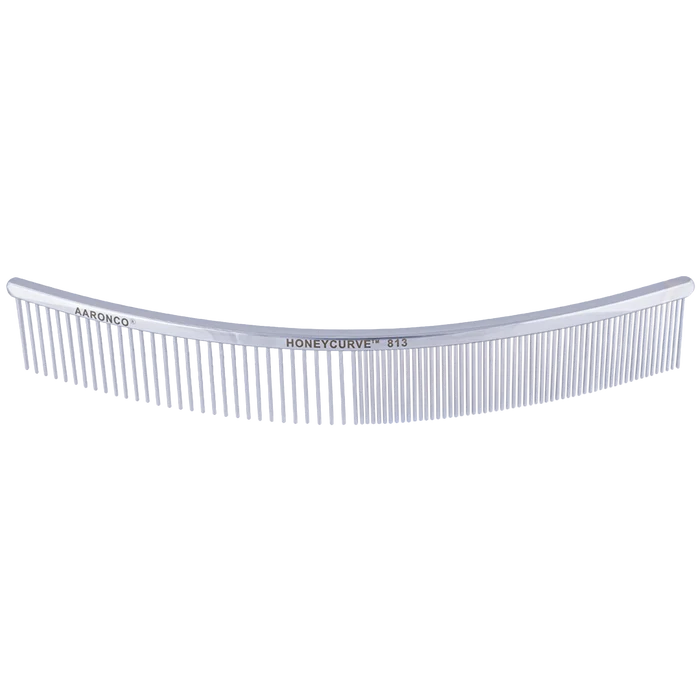 "Aaronco 10"""" Honeycurve Comb","Curved clear grooming comb with fine and wide teeth"