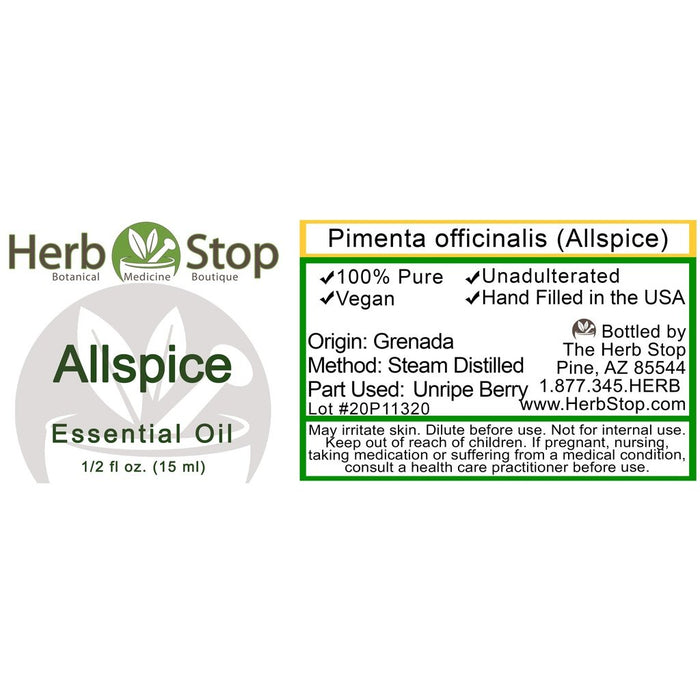 Allspice Essential Oil Label