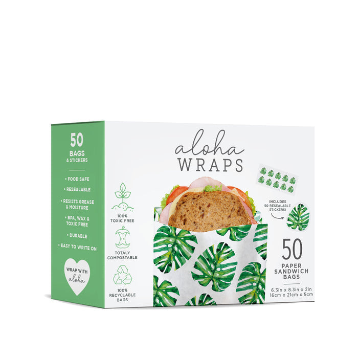 Aloha Wraps Monstera Sandwich Bags