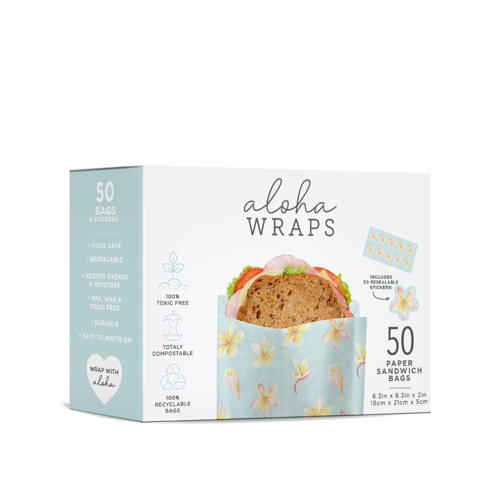 Aloha Wraps Plumerias Sandwich Bags