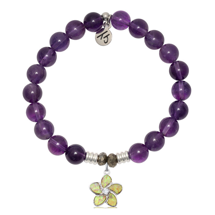 Amethyst Gemstone Bracelet with Flower of Positivity Sterling Silver Charm