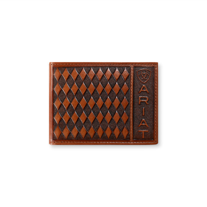Ariat Mens Bifold with Removable Passcase Style Wallet Diamond Embossed Brown