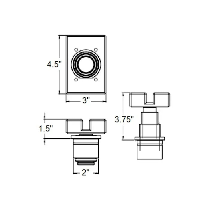 Atlas 2" Heavy-Duty Slotted Rubber Screw-Up Adapters Dimensions