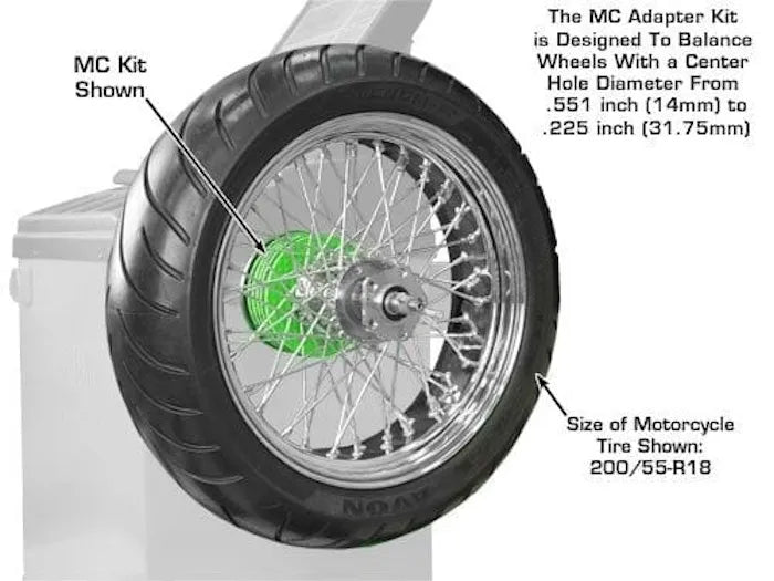 Atlas Standard Motorcycle Adapter Kit Shown with 200/55-R18