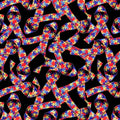 Autism Awareness Puzzle Ribbons Black Cotton Fabric