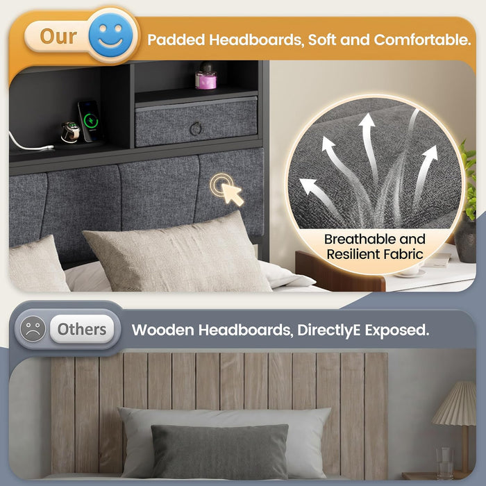 Bed Frame with LED Lights & Charging Station
