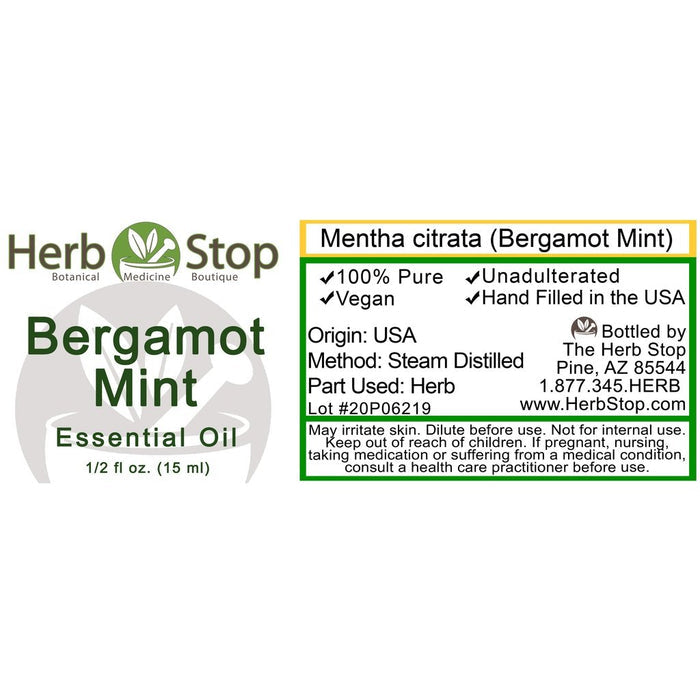 Bergamot Mint Essential Oil Label