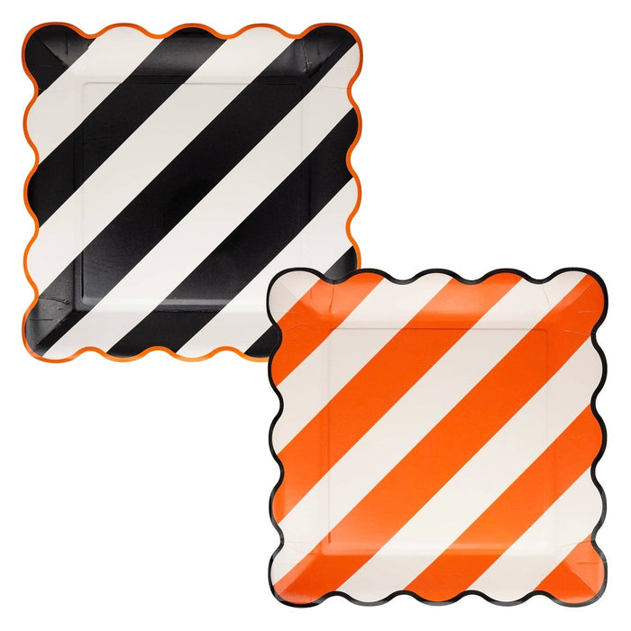 Black & Orange Diagonal Striped Paper Plates 10" - bubblegum market