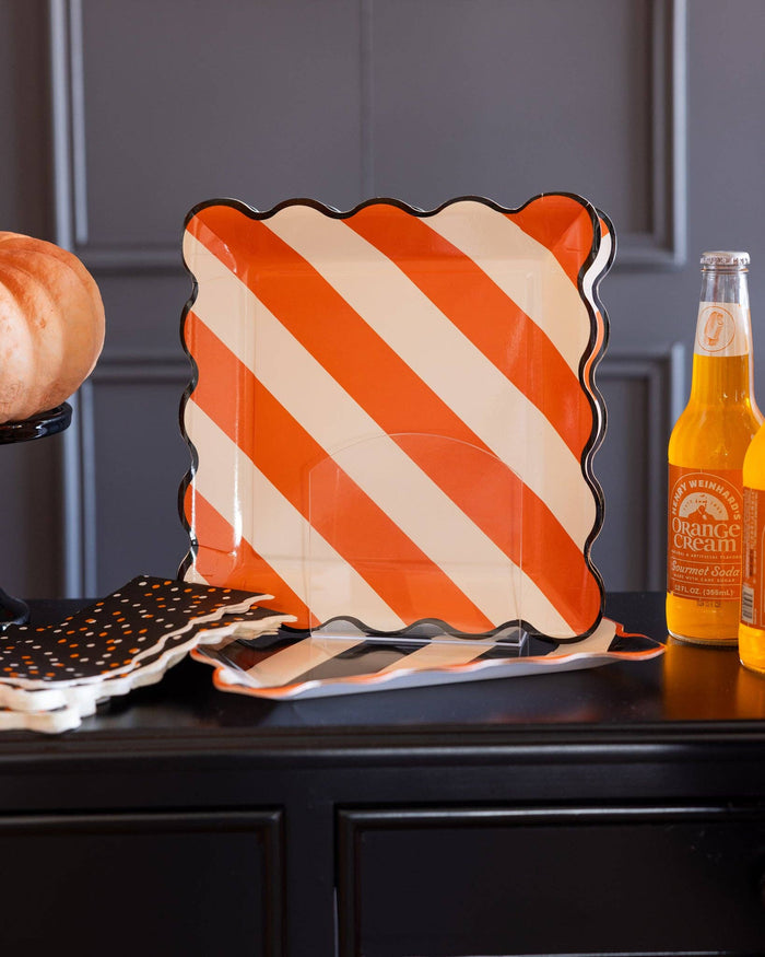 Black & Orange Diagonal Striped Paper Plates 10" - bubblegum market