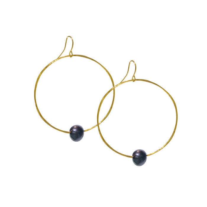 Black Pearl Hoop Earrings