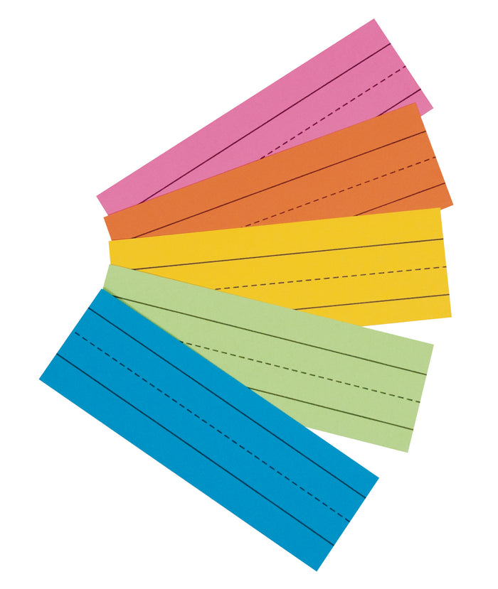 BLANK FLASH CARDS: RULED ASSORTED BRIGHT COLORS  3"X9" 100 PACK