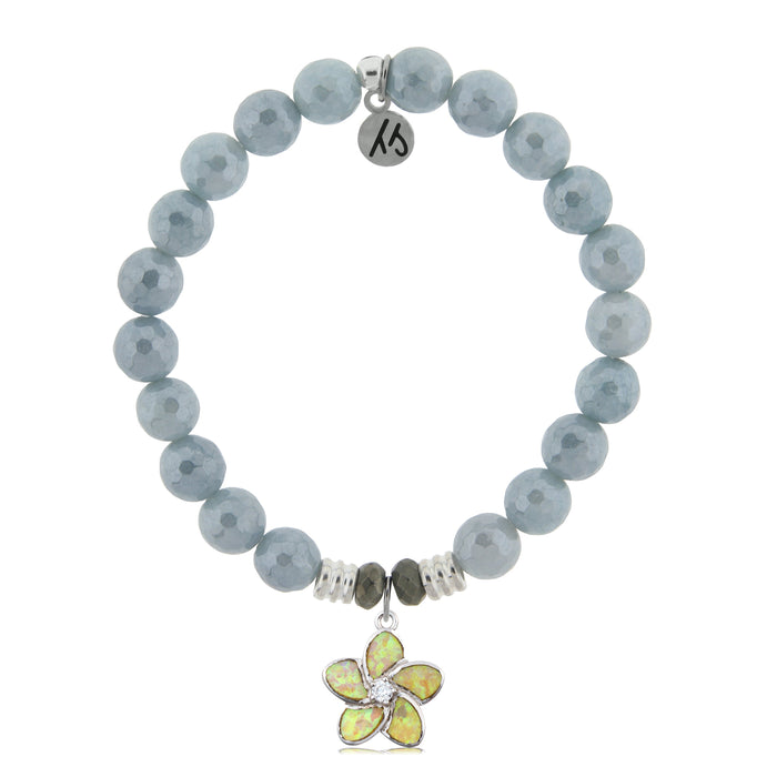 Blue Quartzite Stone Bracelet with Flower of Positivity Sterling Silver Charm