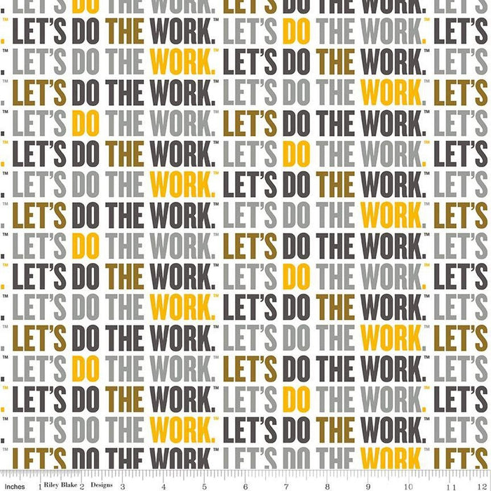 Caterpillar® 100 Years Slogan White Cotton Fabric