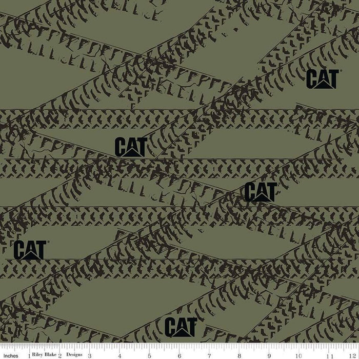 Caterpillar® 100 Years Tracks Green Cotton Fabric