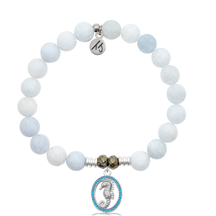Celestine Stone Bracelet with Seahorse Sterling Silver Charm
