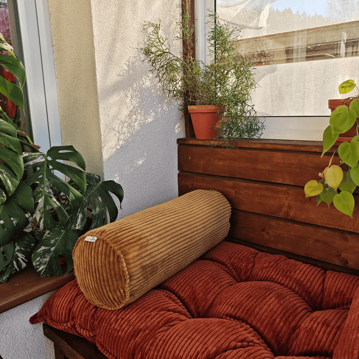 Corduroy Bolster Pillow – Roll Cushion for Floor Mattresses | Mustard