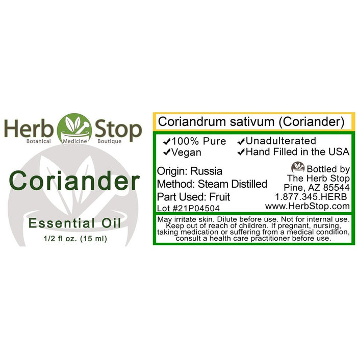 Coriander Essential Oil Label