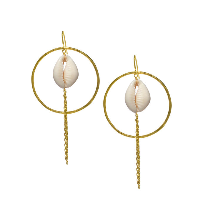 Cowrie Hoop with Chain Earrings