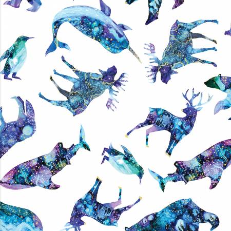 Double Sided Cotton Blanket - Arctic Wonder Arctic Animal Toss Metallic White Cotton
