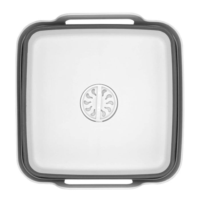A square collapsible sink with rounded corners and integrated handles, shown from a top-down view on a white background.