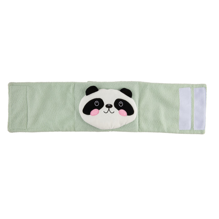 Dr. Brown's Infant Gripebelt by Dr. Brown's features light green fabric with a cute panda face in the center and two Velcro straps on one end for easy fastening.