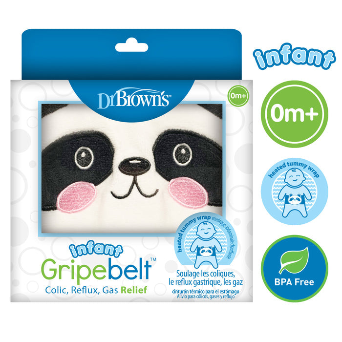 Dr. Brown’s Infant Gripebelt is a BPA-free, heated belly band for colic, reflux, and gas relief. Safe for ages 0m+, this gentle tummy wrap in an adorable panda design offers soothing comfort for your baby.