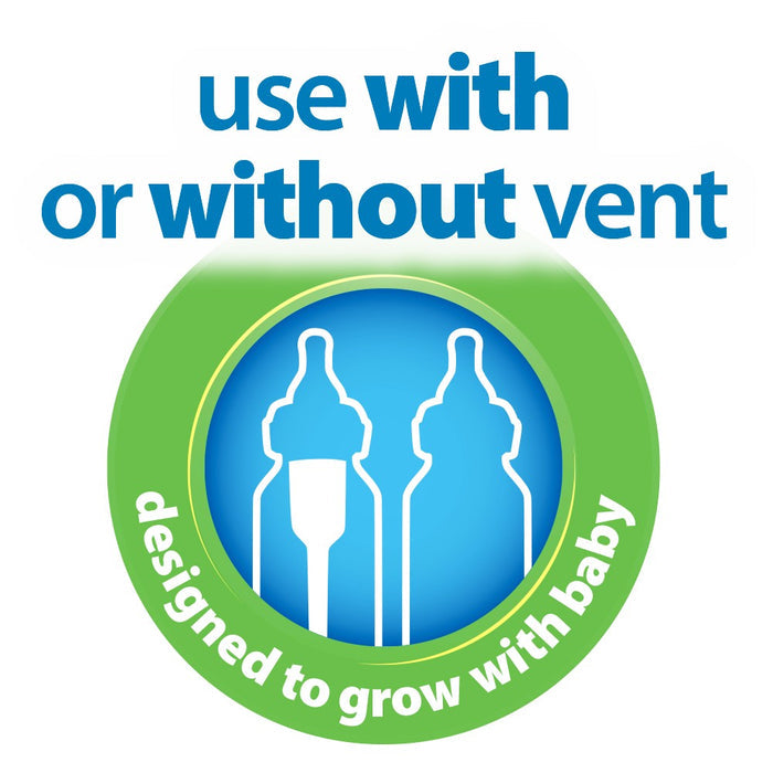 Graphic featuring two Dr. Brown’s Natural Flow® Anti-Colic Options+™ Narrow Baby Bottles (8 oz/250 mL) with Level 1 Slow Flow Nipple, accompanied by text: “Use with or without vent—designed to grow with your baby.” Blue and green accents highlight this pediatrician-recommended bottle from Dr. Brown’s.