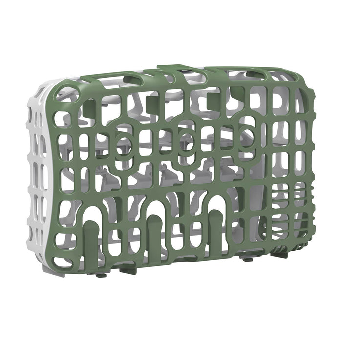 Dr. Brown's™ Options+™ Dishwasher Basket for Narrow Baby Bottle Parts is a rectangular, open-grid plastic organizer with a green and white woven pattern—perfect for cleaning bottle parts or other dishwasher-safe items.