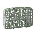Dr. Brown's™ Options+™ Dishwasher Basket for Narrow Baby Bottle Parts is a rectangular, open-grid plastic organizer with a green and white woven pattern—perfect for cleaning bottle parts or other dishwasher-safe items.