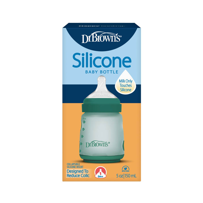 Dr. Brown's green silicone wide-neck baby bottle packaging