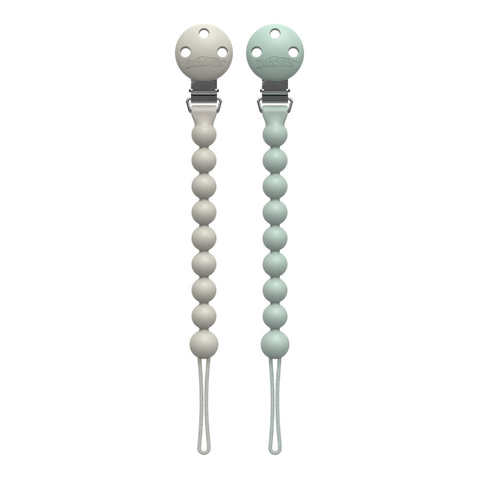 Green and gray silicone pacifier clips
