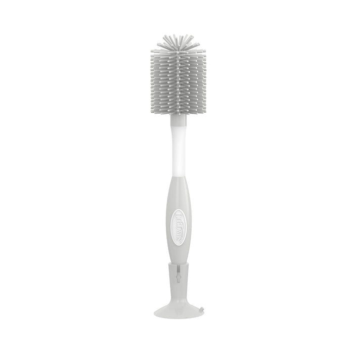 Gray Dr. Brown's soft-touch bottle brush with bristle head on a white background