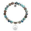 Earth Jasper Stone Bracelet with Hammered Waves Sterling Silver Charm