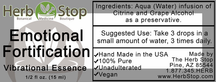 Emotional Fortification Vibrational Essence Label