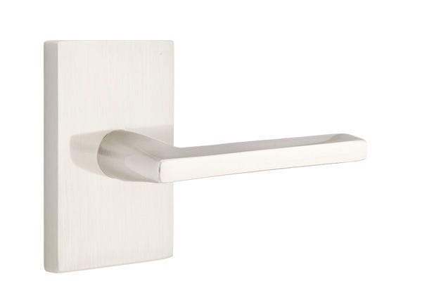 Emtek Helios Lever with Modern Rectangular Rosette in Satin Nickel