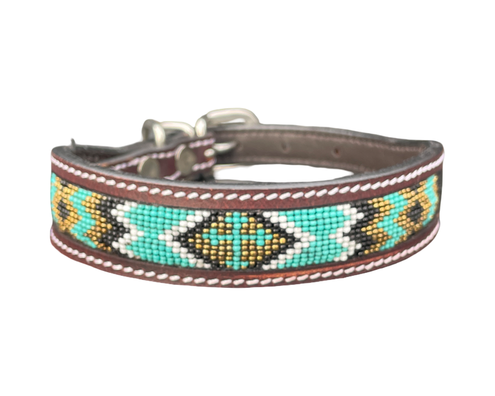 Epic Padded Leather Dog Collar with Beaded Design K