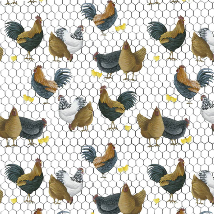 Farmall Farm Roosters & Chickens Cotton Fabric