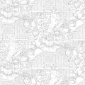 Farmland Tails White Outline Cotton Fabric