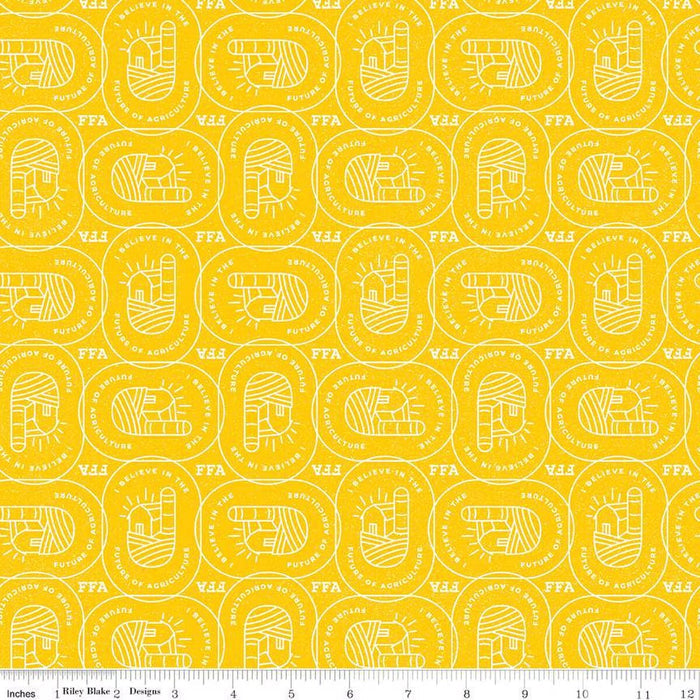 FFA Forever Blue 2 Farm Patch Yellow Cotton Fabric