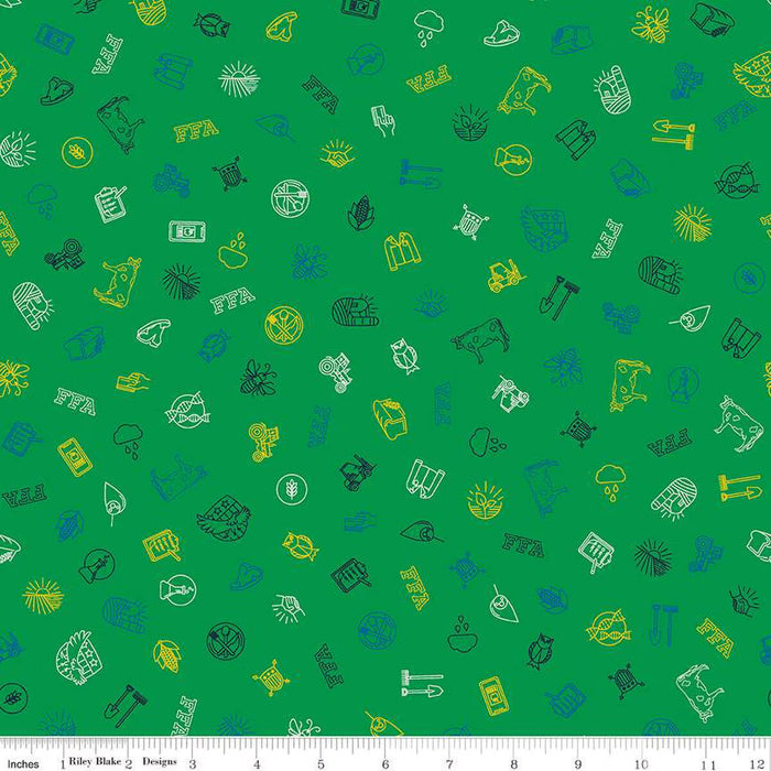 FFA Forever Blue 2 Icons Green Cotton Fabric