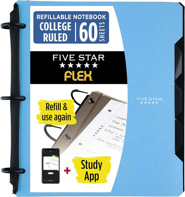 FIVE STAR 1" FLEX REFILLABLE NOTEBOOK WITH POCKETS,DIVIDERS, & PAPER-  BLUE COVER