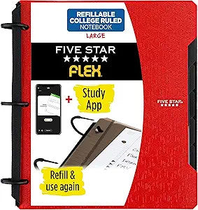 FIVE STAR 1" FLEX REFILLABLE NOTEBOOK WITH POCKETS,DIVIDERS, & PAPER- RED - Creative Kids