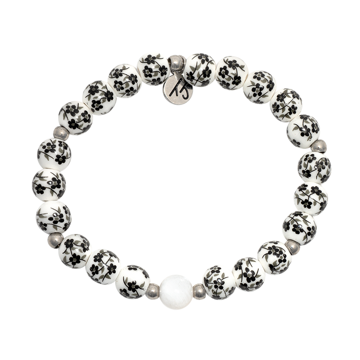 Floral Moments Bracelet- Black Painted Porcelain Beads