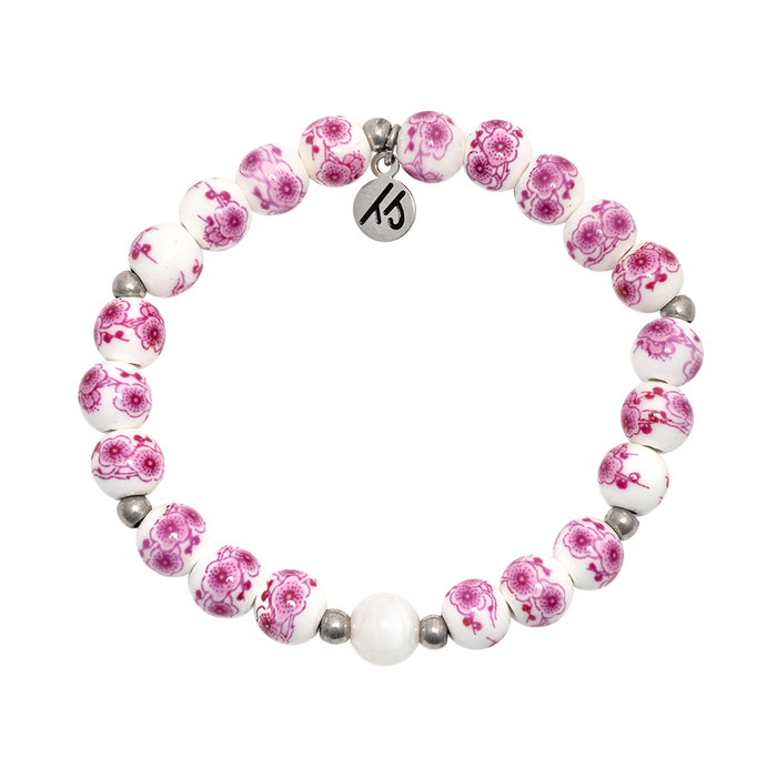 Floral Moments Bracelet- Pink Painted Porcelain Beads