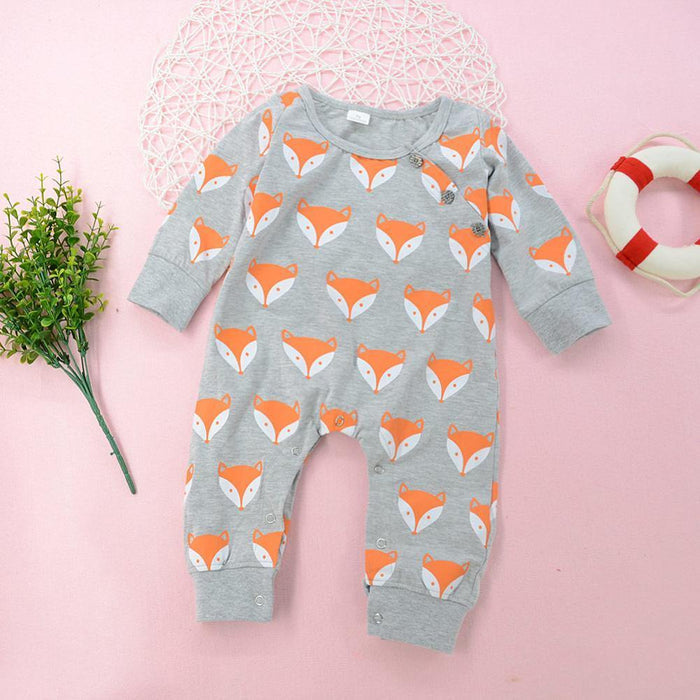 Fox Print Long Sleeve Romper (Baby/Toddler)
