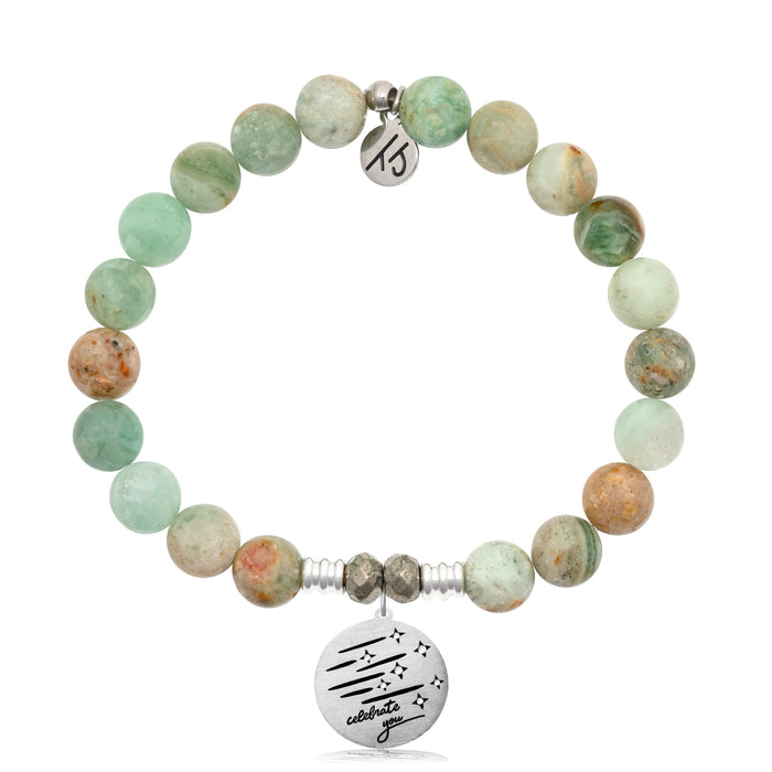 Green Quartz Stone Bracelet with Birthday Wishes Sterling Silver Charm
