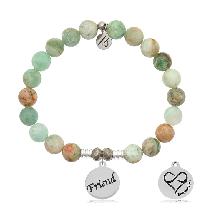 Green Quartz Stone Bracelet with Friend Sterling Silver Charm