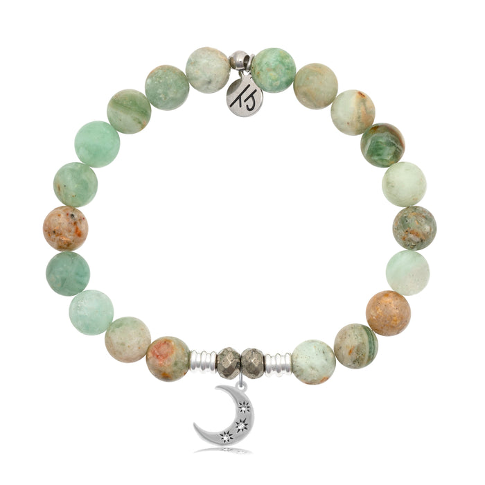 Green Quartz Stone Bracelet with Friendship Stars Sterling Silver Charm